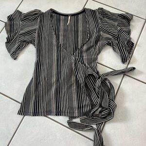 Free People Navy and White Striped Blouse